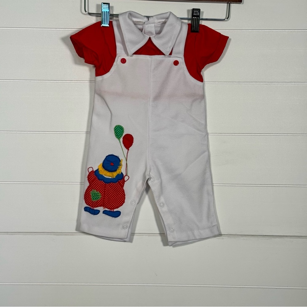 Vtg Baby Togs Inc Clown overalls One Piece attached Shirt Guessimate 12 months